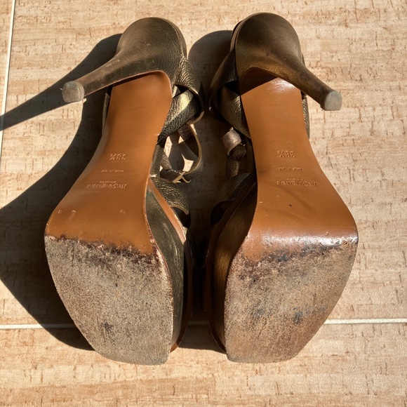 Yves Saint Laurent Tribute Platform Leather Pumps Dark Gold Metallic - Picture 10 of 11